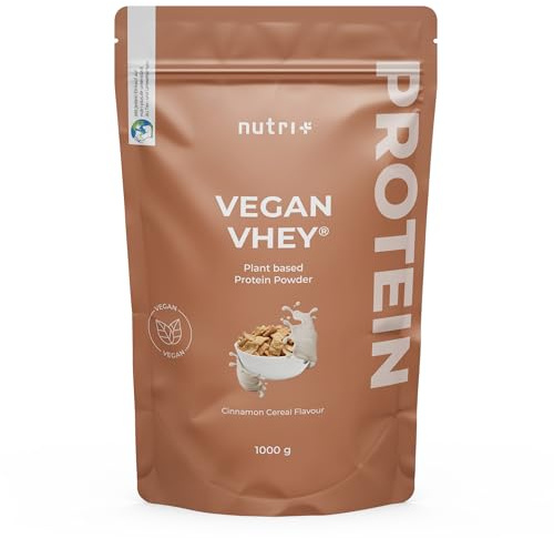 Nutri + Vegan Proteinpulver Cinnamon Cereal 1 kg - 3k Eiweißshake - Veganes Eiweißpulver ohne Laktose Protein Powder - Proteinkomplex Zimt Cerealien