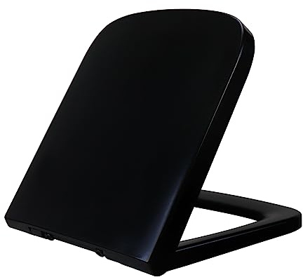 Fanmitrk Toilet Seat Black Duroplast,Soft Close Toilet Seat,Square Shape,Easy to Clean,One Botton Quick Release
