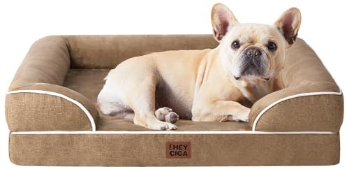 EHEYCIGA Panier Petit Chien Orthopedique, Memoire de Forme Lit pour Chien Dehoussable Lavable, Canapé Chiens Dehoussable Imperméable, Camel