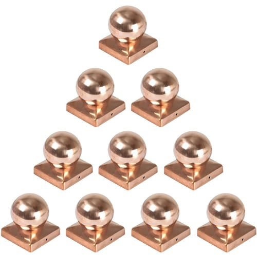 10× Pfostenkappe Kupfer Kugel 9×9 cm (91×91 mm) – polierte runde Kupfer-Abdeckung für Holzpfosten – witterungsbeständiger Zaunkappe/Pfostendeckel für 9×9 Kantholzpfosten