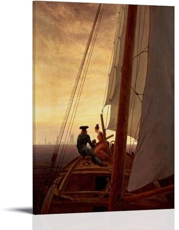 RyuSa Caspar David Friedrich Impression sur toile Œuvres de peintres célèbres (On Board of A Sailing Ship) Décoration murale Cadeau pour chambre à coucher 30 x 45 cm