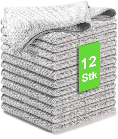 Kemes Lot de 12 chiffons de nettoyage en microfibre sans traces - 30 x 30 cm (gris, 12)