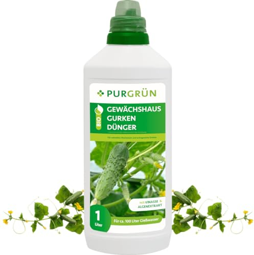 Purgrün® Bio-Gewächshausgurken-Dünger 1 Liter – Hoher Ertrag dank extra Phosphor – Bio & Vegan – Premium-Flüssigdünger – Ohne tierische Inhaltsstoffe – Ergiebiges Konzentrat für 100 Liter Wasser