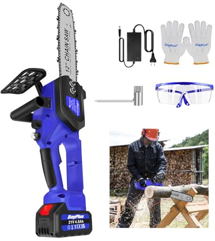 Motosierra eléctrica sin cable de 12 pulgadas con sistema de engrasador de seguridad de 4,0 Ah, batería de 4,0 Ah, 2 cadenas para cortar madera, árbol, recortar, jardinería