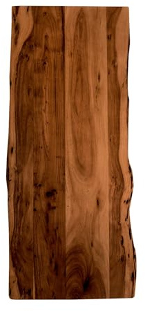 SAM Holzplatte 140x60 cm Toni, Tischplatte aus Akazienholz massiv + nussbaumfarben, Baumkanten-Platte für Heimwerker, geeignet für Arbeitsplatten, Tische & Fensterbretter