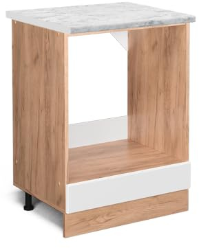 Vicco Herdumbauschrank R-Line, Herdschrank, Weiß Hochglanz, 60 cm AP Marmor