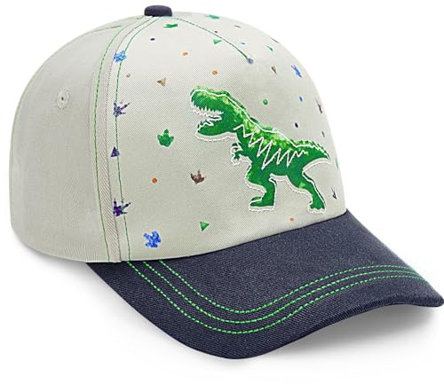 WAWSAM Boys Baseball Cap Kids Dinosaur Hat Adjustable Snapback Sun Hat for Children Age 3-8 (UK, Age, 3 Years, 8 Years, Grey)
