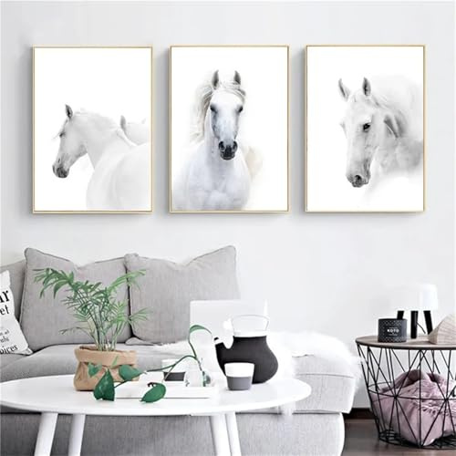 champracer Set di 3 poster da parete con cavalli, in bianco e nero, stampe artistiche moderne, per soggiorno, camera da letto, cavalli (21 x 30 cm)