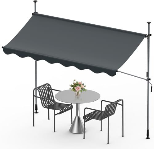 Klemmmarkise,Balkonmarkise Ohne Bohren,Markise,UV-Beständig,Höhenverstellbar,Einfache Installation,Wasserdicht,Sonnenschutz Markise mit Handkurbel,Sonnenmarkise für Balkon Terrasse Garten,300x120CM