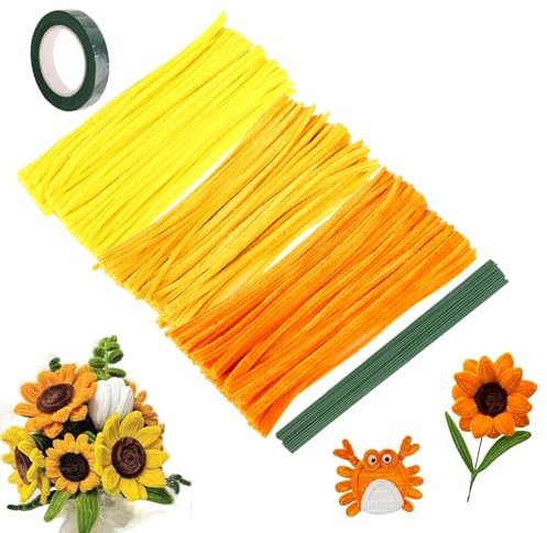 300 Stück Pfeifenputzer zum Basteln, Pfeifenreiniger Blumen Set, 3 Farben Pipe Cleaner Flower Set, 30cm Lang, Klebeband, Blumenband, für Kreative Diy-Projekte und Basteldeko für Kinder