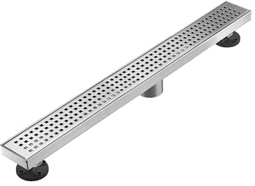 AVSIILE Linear Shower Floor Drain, Brushed Nickel 30 Inch 304 Stainless Steel Bathroom Drains Kit, Long Rectangular Shower Trench Drain with Square Pattern Drain Cover & Hair Catcher