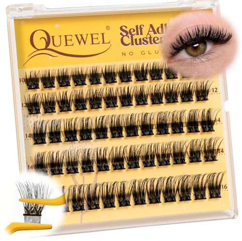 QUEWEL Extension Ciglia Autoadesive,Ciuffetti Ciglia Finte Mix 10-16 MM, 60 ciglia riutilizzabili per principianti, senza colla,Uso fai da te.(DH04)