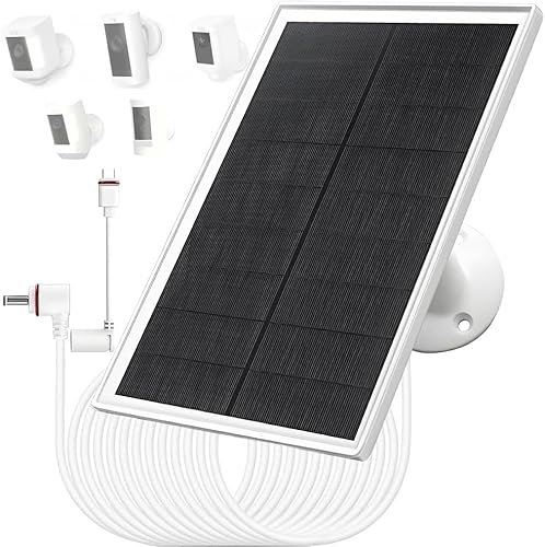 Chargeur de panneau solaire 10W/5V avec deux connecteurs DC3,5x1,35 et USB-C, câble de charge de 3 m, IP65, compatible avec Ring Spotlight Cam Plus/Pro, batterie à came de 2ème/3e Generation