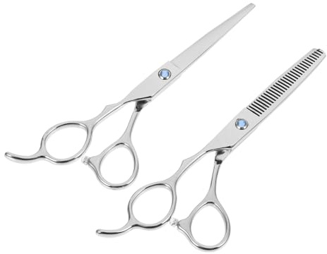 VILLCASE Forbici da Barbiere per Mancini in Acciaio Inossidabile 6 Pollici Set 2 Pezzi Forbici da Taglio e Sfoltimento Strumenti da Parrucchiere per Uso Domestico Impugnature Ergonomiche