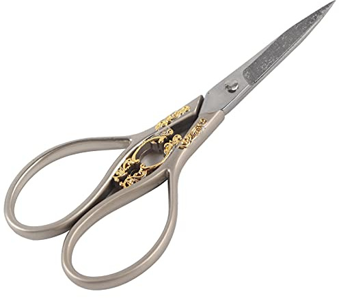 Haofy Skräddarsax Av Hög Kvalitet i Rostfritt stål. Bekvämt Handtag för Sömnadsarbete, Klassisk Europeisk Design Hushållssax för Gör-det-själv-klippbok (silver gyllene blomma)