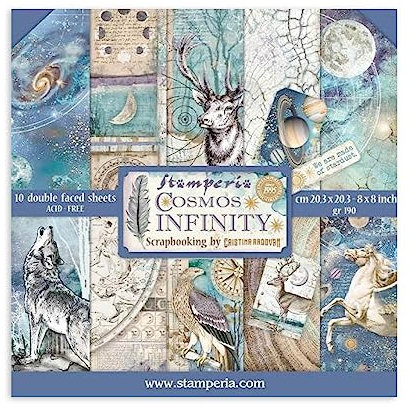 Stamperia handicraft paper block with patterns for scrapbooks, albums, bullet journals and more - acid -free, double -sided - craft paper colorful for hobbies and as a gift (Cosmos) (20.3 x 20.3 cm)