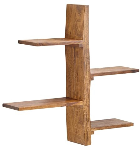 Wohnling Wandregal 58x60x15 cm Sheesham Massivholz Baum-Form Hängeregal Modern, Großes Design Schweberegal, Regal Hängend Wohnzimmer, Bücherregal Wand Schwebend