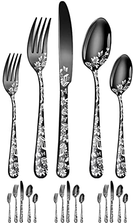 Iegefirm Ensemble de 20 Couverts en Acier Inoxydable pour 4 Personnes, Motif, Comprend des Couteaux de Table