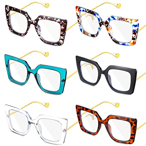 Kingdder 6 Pack Oversized Blue Light Glasses for Women Square Blue Light Blocking Glasses Stylish Computer Reading Eyeglasses (Elegant Colors)