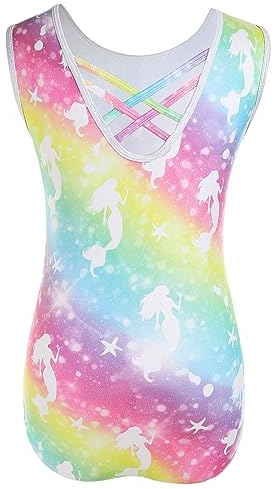 Gymnastikanzug Turnanzug Mädchen Kinder Ärmellose Leotards Crisscross Rücken Gymnastik Trikot Glänzende Gymnastikbody Ballettanzug für Gymnastik Akrobatik Tanz 4-6 Jahre