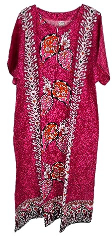Kiran Fashion Ladies 100% Cotton Long Kaftan Dress Summer Ethnic Print Beach Cover One Size (Pink)