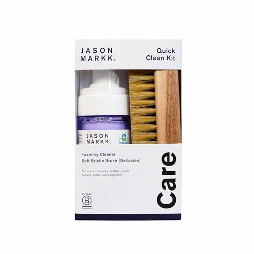 Jason Markk Quick Clean Kit, Shoe Cleaner, Trainers Care, 2-Piece Set, Ready-To-Use Foam & Delicates Brush, Ideal for Footwear, Safe for Leather, Suede, Nubuck, Cotton, Knits, 4oz