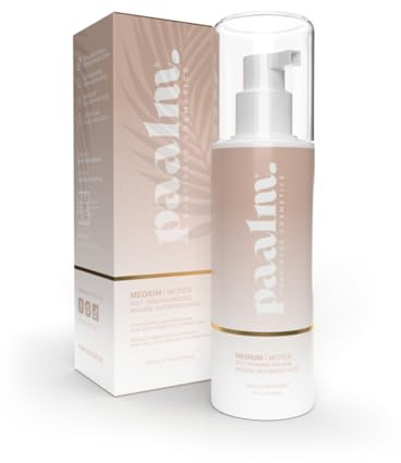 PAALM Mousse Autobronzante Medium 150 ml Pour Visage et Corps avec Aloe Vera et DHA Naturelle Bronzage Doré Longue Durée Sans Trace Texture Légère Hydratante Parfum Vanille