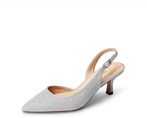 DREAM PAIRS Scarpe da Donna con Tacco a Spillo, Punta Chiusa, Décolleté Basse, Slingback Donna da Sposa e Festa,Size 41,Argento Glitter,SDPU2454W