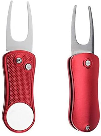 SHITOARIAR 2 Stück Golf Pitchgabel Pitchgabel Klappbar Ball Marker Golf Divot Reparatur Edelstahl Switchblade mit Abnehmbarer Kugelmarkierung