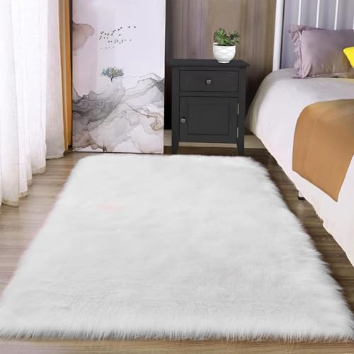 HOKXUAN Alfombras Salón Grandes Pelo 120 x 130 cm Suave y Esponjosa Peludas Que Alfombra Esponjosa de Cama Varios Tamaños para Salón y Dormitorio, Blanco