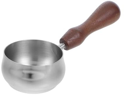 JECOMPRIS Tazza Espresso Acciaio Inossidabile Con Beccuccio e Manico Legno Per Latte e Preparazione Caffè Versatile e Facile Da Versare