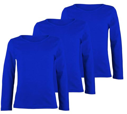 janisramone® Förpackning med 3 barn-t-shirts, unisex, enkla flickor och pojkar, långärmad t-shirt, ledig rund hals, stretchiga och bekväma pojkar flickor skoltröjor, Kungsblå, 13 år