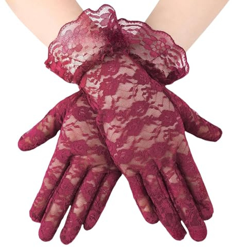 Gants en Dentelle Florale Femme Gants Courts de Mariée 1920s Opera Lace Gloves Gant de Courtoisie Élégants pour Mariage, Opéra, Soirée, Goûter, Costume de Carnaval
