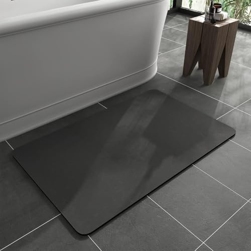 AMFUN 40 * 60cm Alfombra Diatomita Baño, Secado Rápido Alfombra de Diatomita para Baños, Excelente Capacidad de Absorción, Antideslizante Ideal, Fácil de Limpiar para baño y Cocina (Gris Claro)