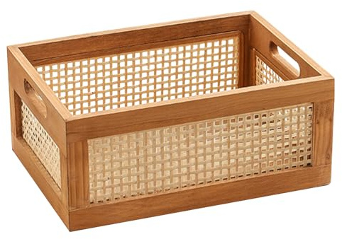 cesta de almacenamiento tejida, cesta tejida | Contenedores de almacenamiento de armario de madera - Cesta portátil para la colada, 12x8x6 pulgadas, con asas de transporte, para sábanas
