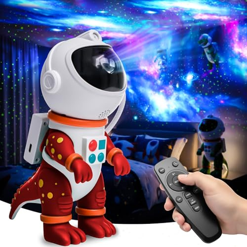 ZONSUSE Proiettore Stelle Astronauta Dinosauro, Lampada Notturna Galaxy, 8 Modalità Luce, Rotazione 360°, Telecomando e Timer, Proiettore Cielo Stellato Regalo per Bambini, Decorazione Camera (Rosso)