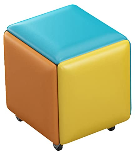 Colorful Stackable Ottoman Cube Chairswith Leather Seat Casters and Nesting Design Modern Home Furniture for Dining Kitchen and Living Room Decor