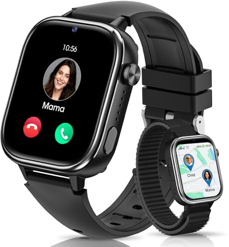 SWGOTA 4G Smartwatch Bambini con GPS e Chiamate, Orologio Smartwatch Bambini Videochiamate/Chat Vocale/SMS, SOS/Modalità Scuola/Sveglia/Fotocamera/Contapassi/Sonno, Regalo per Ragazzi/Ragazze, Nero