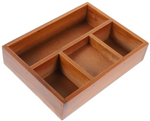 CLISPEED Vassoio Portaoggetti in Legno Vintage 4 Scomparti Rettangolari Vassoio Espositivo Multiuso per Cosmetici Profumi e Gioielli Organizer da Tavolo Decorativo per Uso Quotidiano