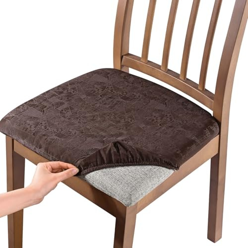Alishomtll Dining Chair Covers Set of 4 Faux Leather Chair Seat Covers PU Seat Covers Removable Chair Slipcovers with Fixing Buckle for Dining Room Kitchen Garden Office (Brown 4pcs)