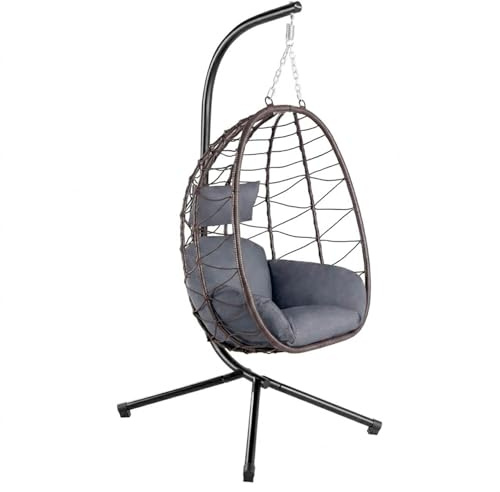 Bricozone Poltrona Sospesa Con Supporto Sedia Amaca Da Giardino Con Cuscini Struttura In Acciaio Pieghevole Portata 130 Kg Per Terrazzo Balcone Interno Esterno Design Moderno Marrone