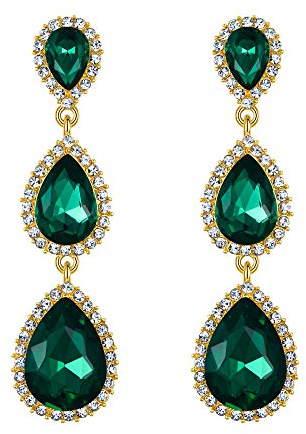 Clearine Femme Boucles d'Oreilles Triple Goutte d'Eau Cristal Autrichien Strass Parure Bijoux Mariage Vintage
