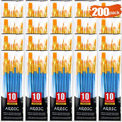 Acrylic Paint Brush Set, (20 Packs /200 pcs) Nylon Hair Brushes for Oil and Watercolor, Perfect Suit of Art Painting, Best Present for Painting, Blue
