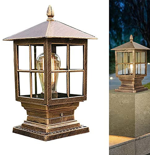 Borne de jardin lumière de pilier lanterne de poteau en verre, luminaire d'extérieur Lampe rustique E27 Chemins d'éclairage extérieur sur pied Pilier Eclairage de jardin lampes patio porche pelouse