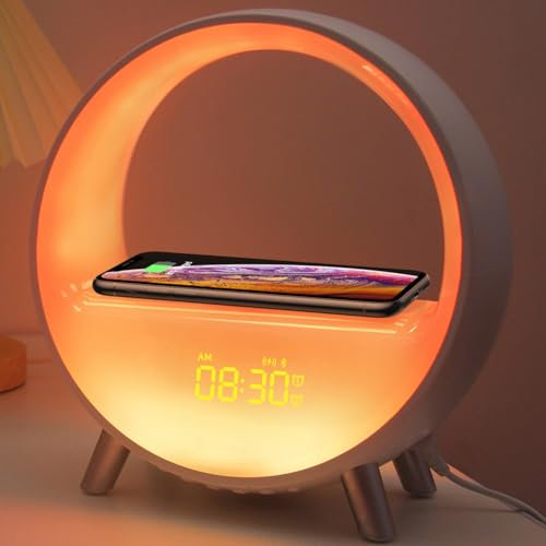 inga Smart Wake Up Light - Alarm Clock with Sunrise Simulation, Wake up Light Alarm Clock with Sunset Lamp, Wireless Charger and Bluetooth Speaker
