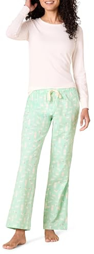 Amazon Essentials Set da notte da donna con pantaloni in flanella leggera e maglietta a maniche lunghe, verde menta, animali della foresta, XXL