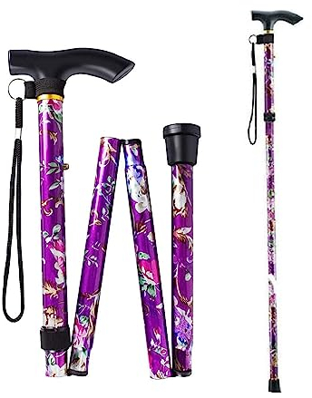 Bastone per Anziani Pieghevole, Bastone da passeggio flessibile Bastone da Passeggio Pieghevole Floreale Viola Estensibile per donna bastoni per camminare Canna di alluminio Regolabile in Altezza