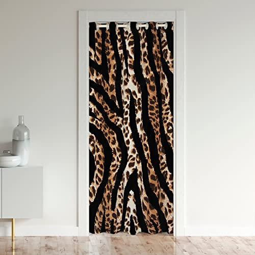 Leopard Door Curtain for Doorway Privacy 150x203cm Cheetah Strip Lines Room Curtain Safari Room Divider Curtain Cover Wild Animals Brown Black Window Treatments