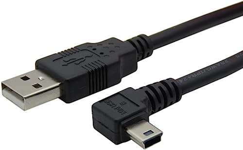 Mr. Gadget's Solutions Mini-USB-kabel typ B, 5-polig, kontakt, högervinklad, 90 grader till USB 2.0, hane, datakabel för GPS-enheter, svart, 2 meter