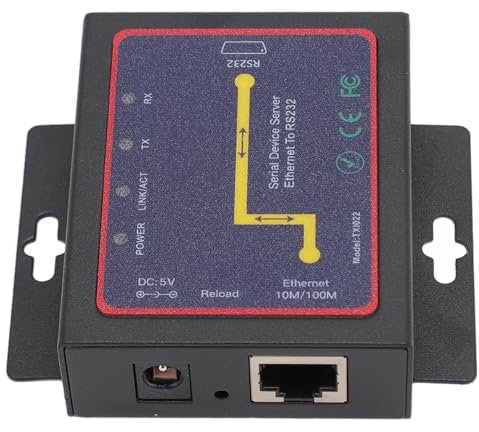 Adaptador de Red Serie RJ45 a RS232, TCP IP Ethernet a Servidor de Dispositivo Serie RS232 Acceso Remoto para para Impresora Serie TXI022 (Enchufe Europeo 100-240 V)